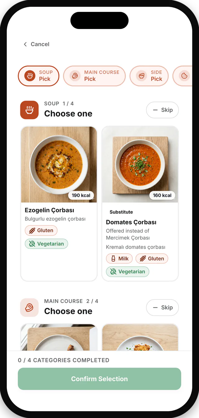 Guardian choosing a meal for a child in the iştebu! app