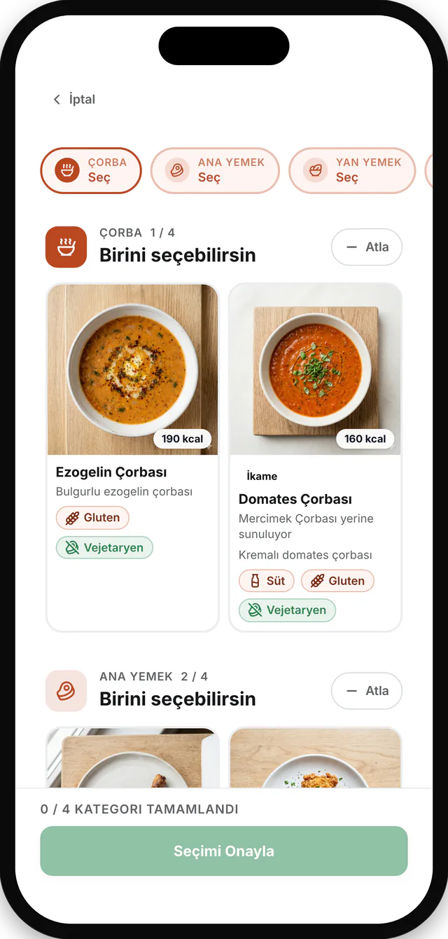 iştebu! veli uygulamasında çocuk için yemek seçimi